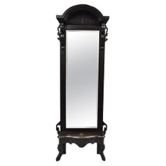 Antique Victorian Carved Walnut Tall Hall Entryway Pier Mirror with Figures