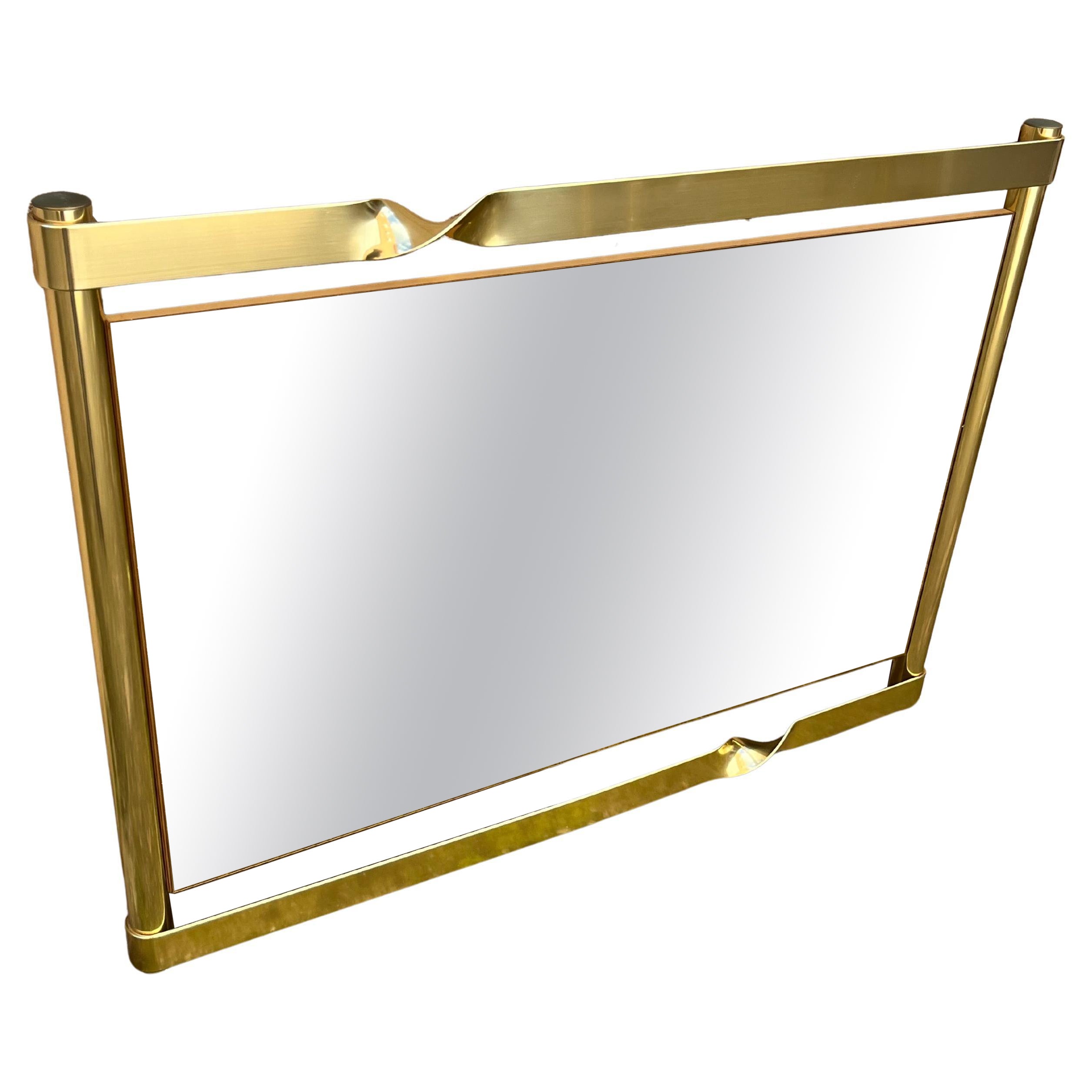 Large Brass Wall Mirror By Luciano Frigerio, Italian Design 1970s