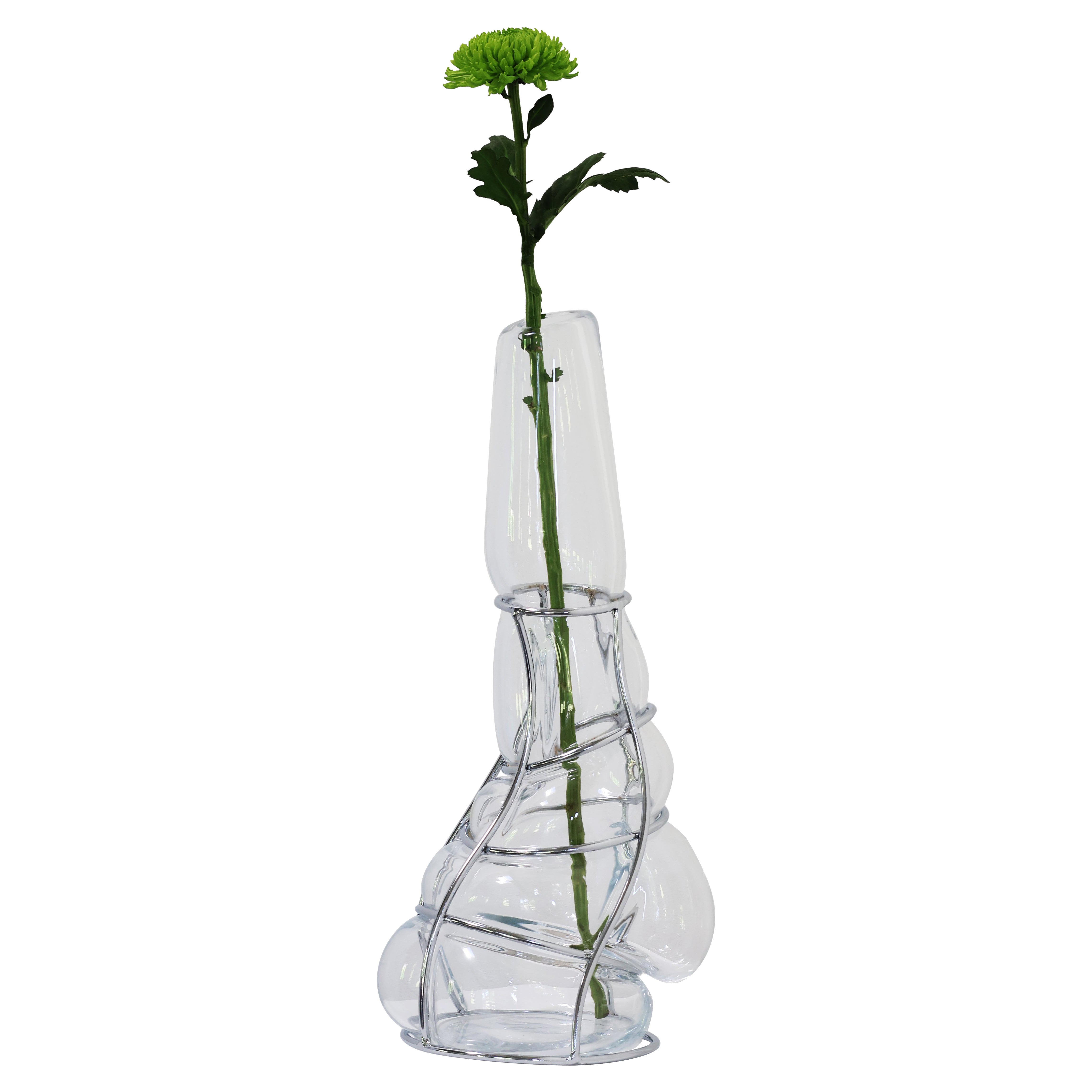 Vase sculptural Babà à long col transparent d'Alice Crepaldi en vente