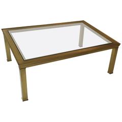 Mastercraft Solid Brass and Glass Top Coffee Table, with Greek Key Inset