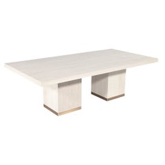 Custom Modern Oak Dining Table in Bleached Finish and Brass Accents