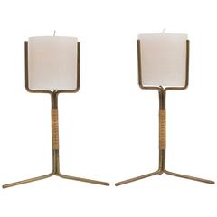 Pair of Mid-Century Brass Wire Candlesticks