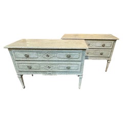 Pair of 19th Century French Louis XVI Carved and Painted Commodes