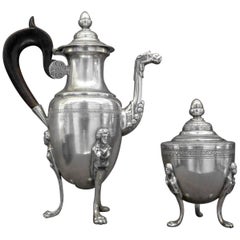 Italian Neoclassical Silver Coffee Pot and Sugar Bowl