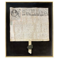 Lettres patentes du 17e/18e siècle de la Queen Anne sur Vellum avec Grand Sceau partiel