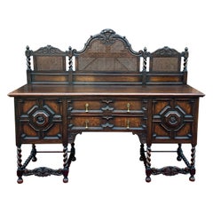 Antiquité anglaise Jacobean Barley Twist Sideboard Server Buffet Oak c. 1930s