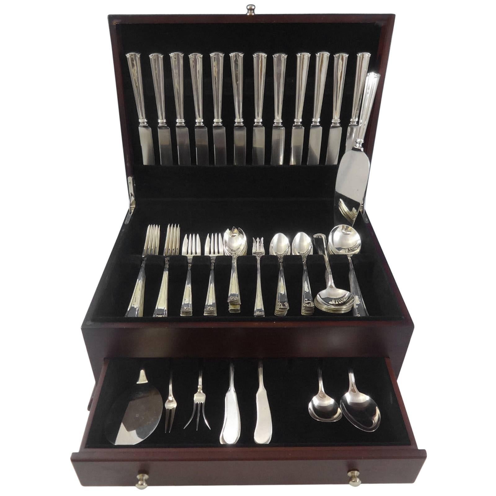 Beautiful Wentworth by Watson sterling silver flatware service, 102 pieces. This monumental Art Deco set includes:

12 knives, 8 3/4