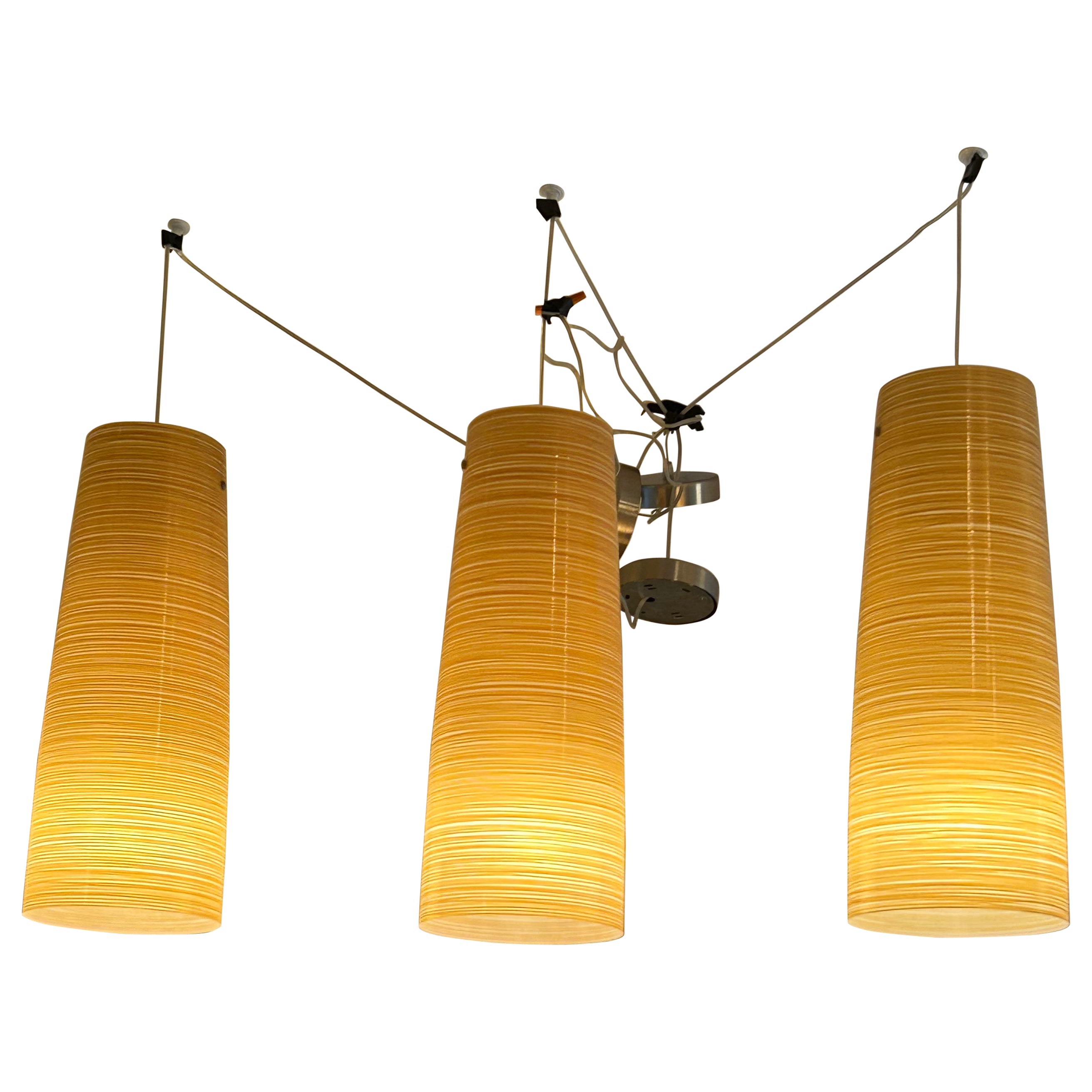 Trio von Foscarini Murano-Anhängern aus glattem, goldfarbenem und cremefarbenem, gestreiftem Glasfaser im Angebot