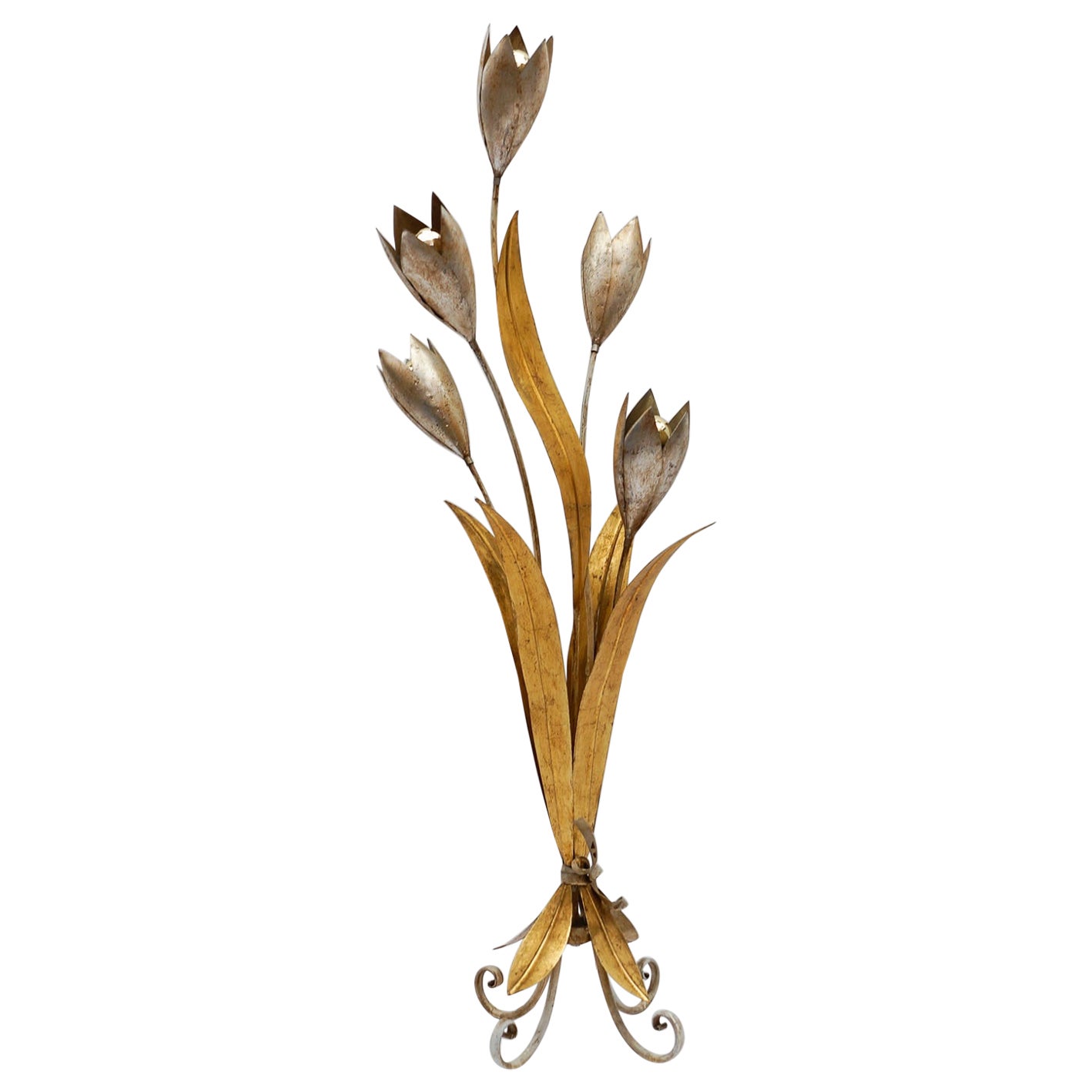 Vergoldete Stehlampe mit Blumenmuster von Hans Kögl, Deutschland, 1960er Jahre