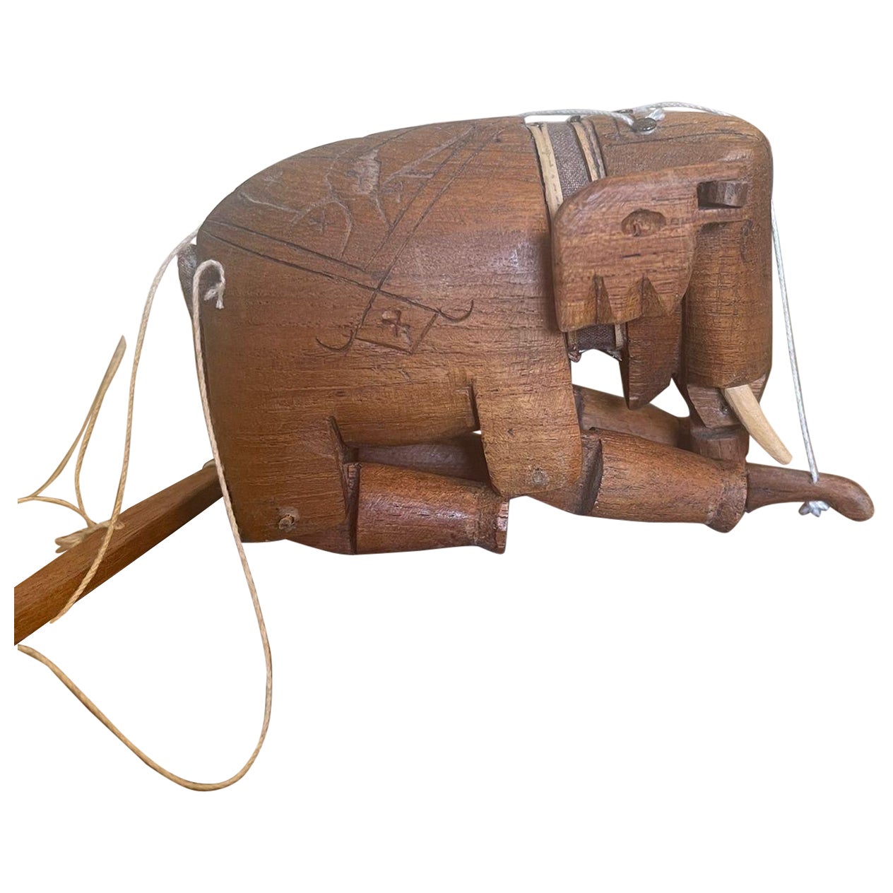 Handgefertigte Elefanten-Marionette aus Holz im Angebot