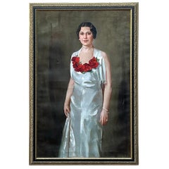 Vintage Regency Monumental Original Oil Portrait on Canvas