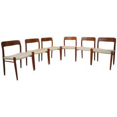 Six Teak Wooden Dining Chairs Niels O. Møller Danish Design N. 75 Woven Cord