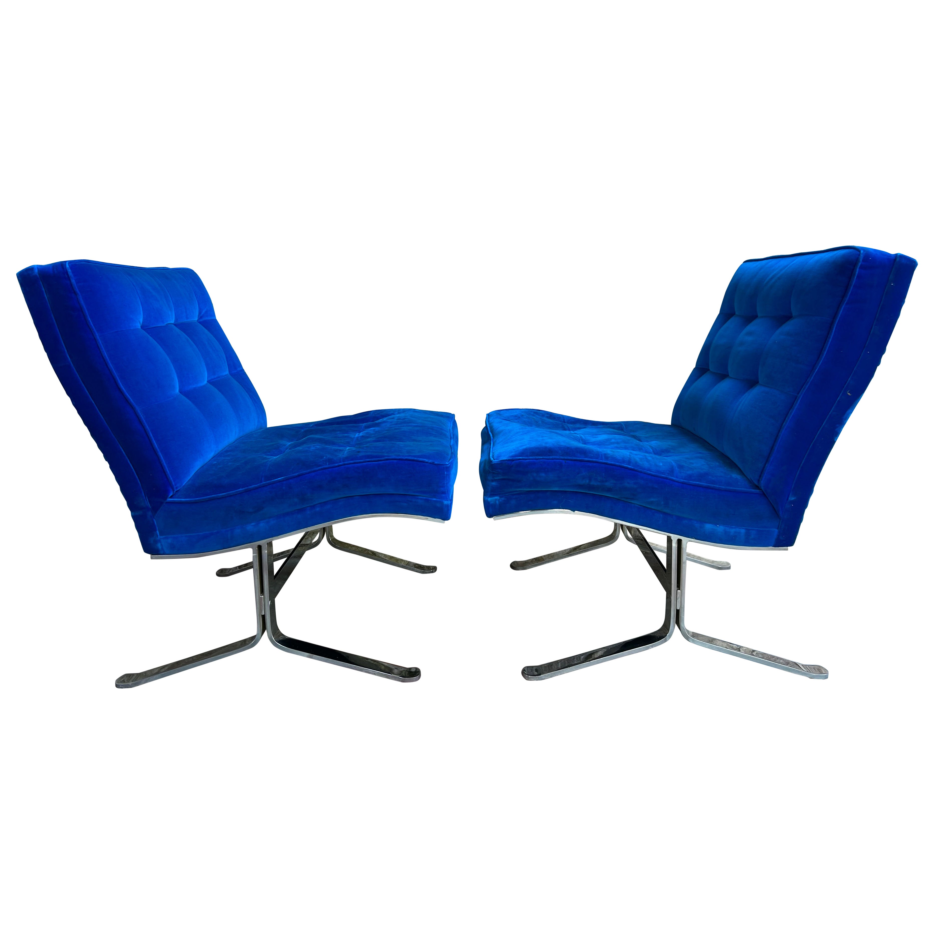 Sensatives Paar verchromte Sessel ohne Armlehne im Stil von Milo Baughman, Mid-Century Modern im Angebot