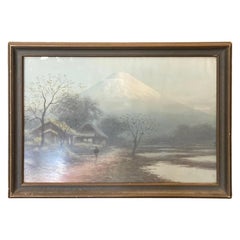 S. Tosuke Signed Original Japanese Watercolor Painting of Mount Fuji Landscape