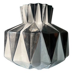 1930s French dimond shaped ceramic vase in white and silver