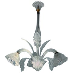Italian Art Deco Chandelier by Barovier & Toso Murano Pulegoso Glass, 1940s
