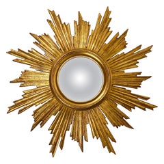 27 Französischer konvexer vergoldeter Wood Sunburst Starburst Wandspiegel, Frankreich, 1950er Jahre