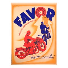 Matthey, Original Art Deco Motorcycle Poster, Favor Bicycle, Moped, 1925