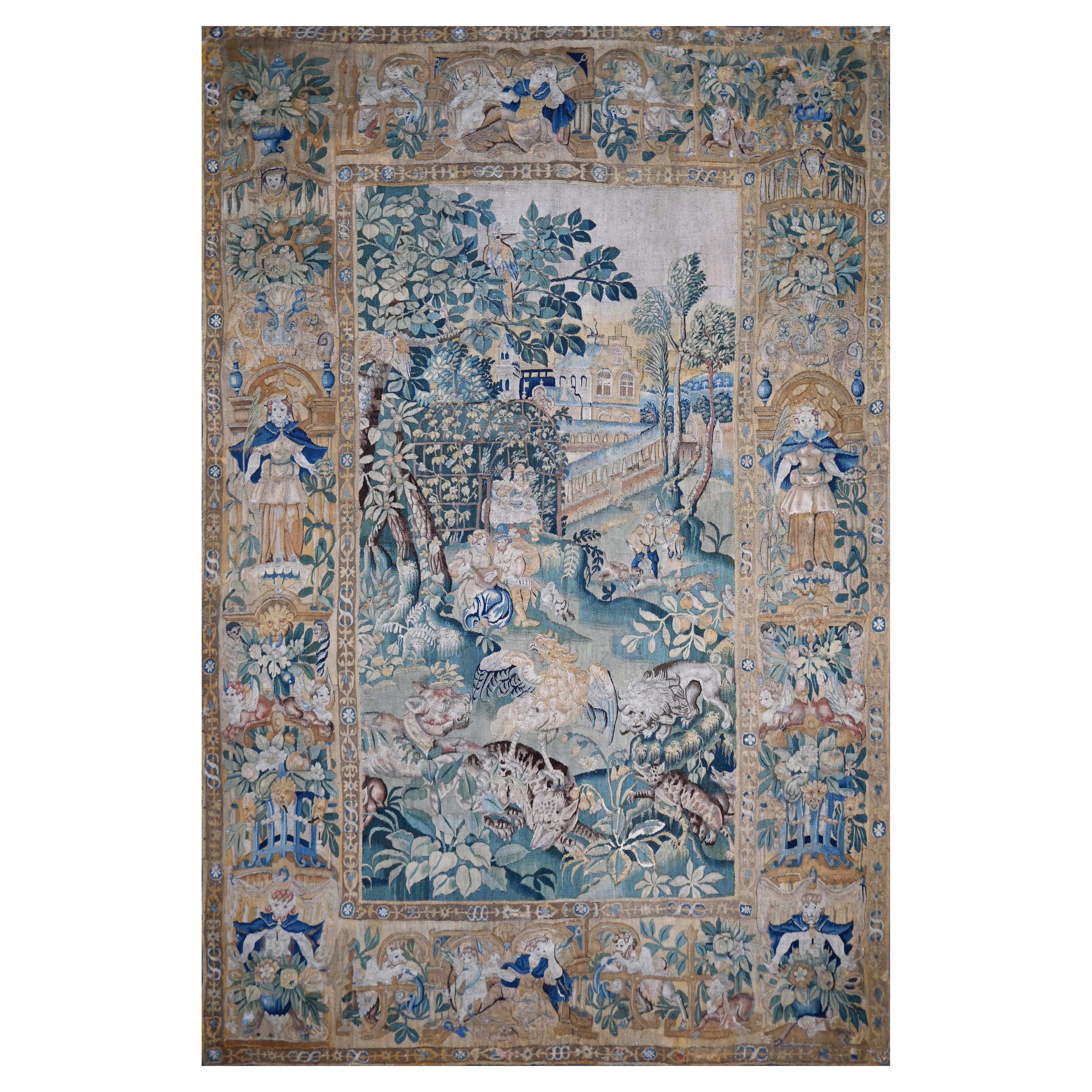 French Tapestry by Flemish manufactury, "court Scene", Circa 1600 - No. 1456 For Sale