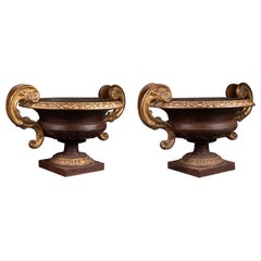 Large pair of gold leaf gilding and painted urns - End of XVIII/ XIX C.
