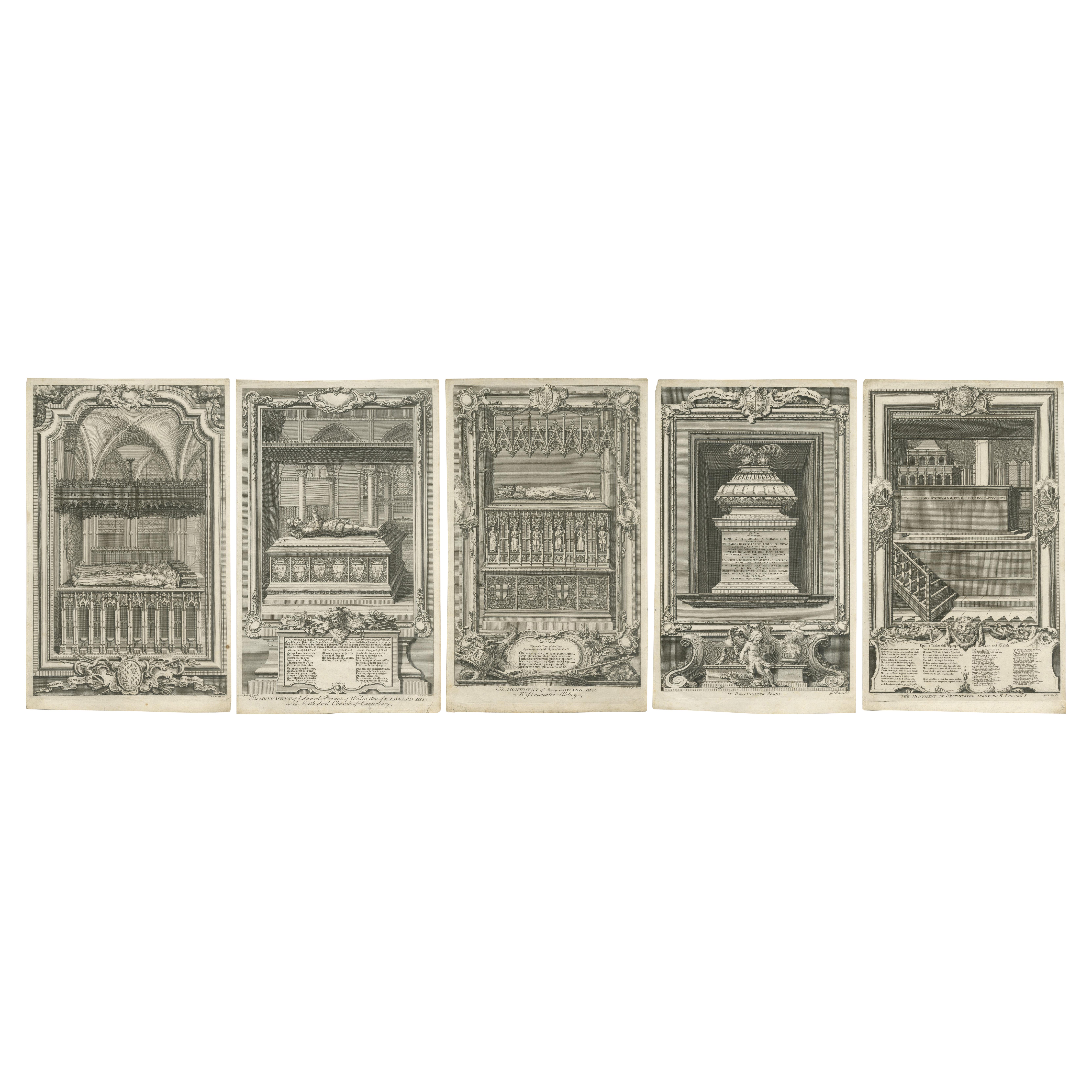 Exquisite 1740 Copperplate Engravings of English Monarchs' Tombs in Westminster