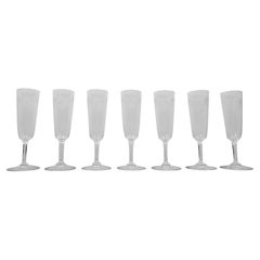 Set of 7 French Champagne Flutes in Crystal Glass, Ca. 1890