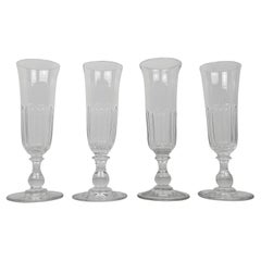 Set of 4 French Champagne Flutes in Crystal Glass, Ca. 1870