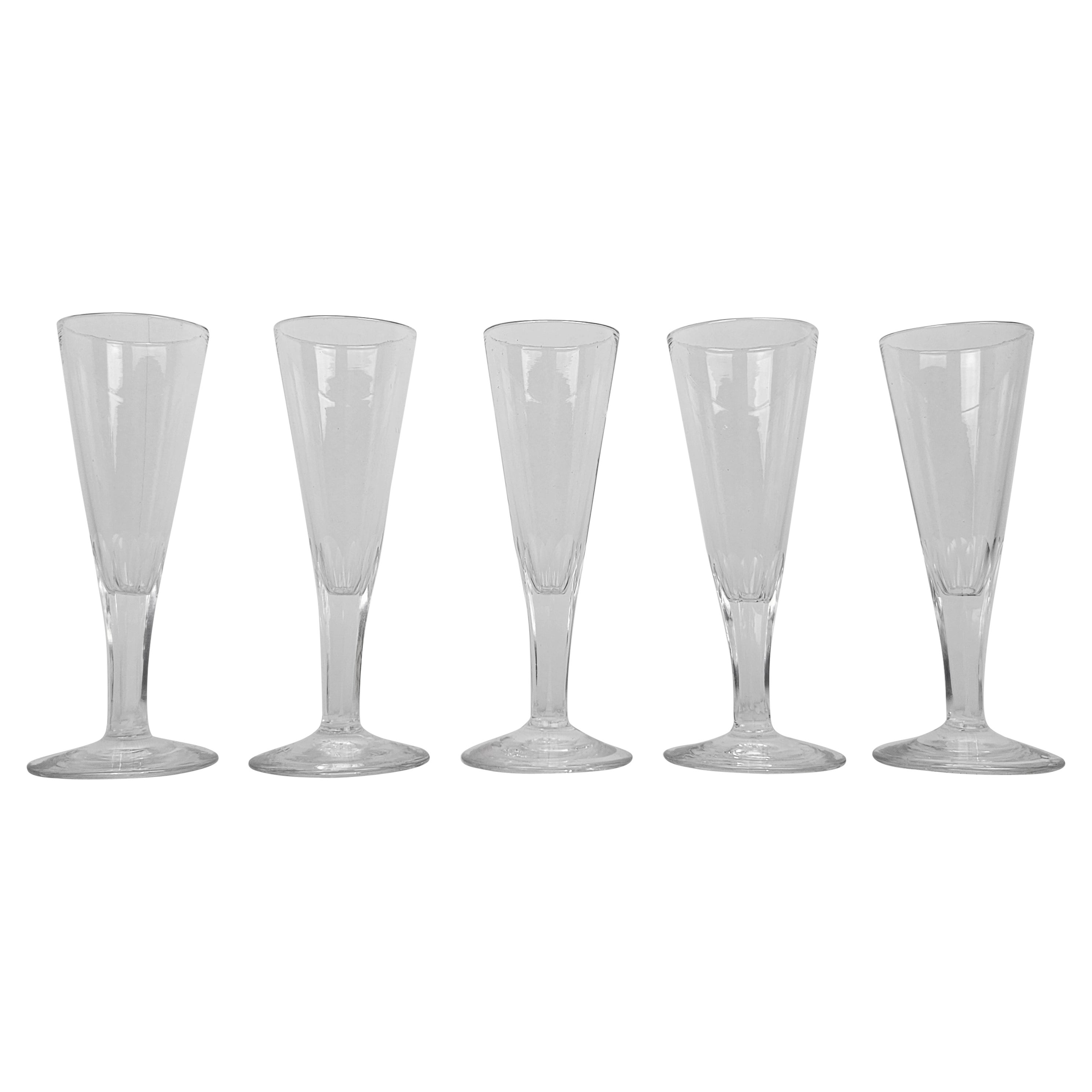 Set of 5 French Champagne Flutes in Crystal Glass, Ca. 1830 For Sale