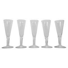 Set of 5 French Champagne Flutes in Crystal Glass, Ca. 1830