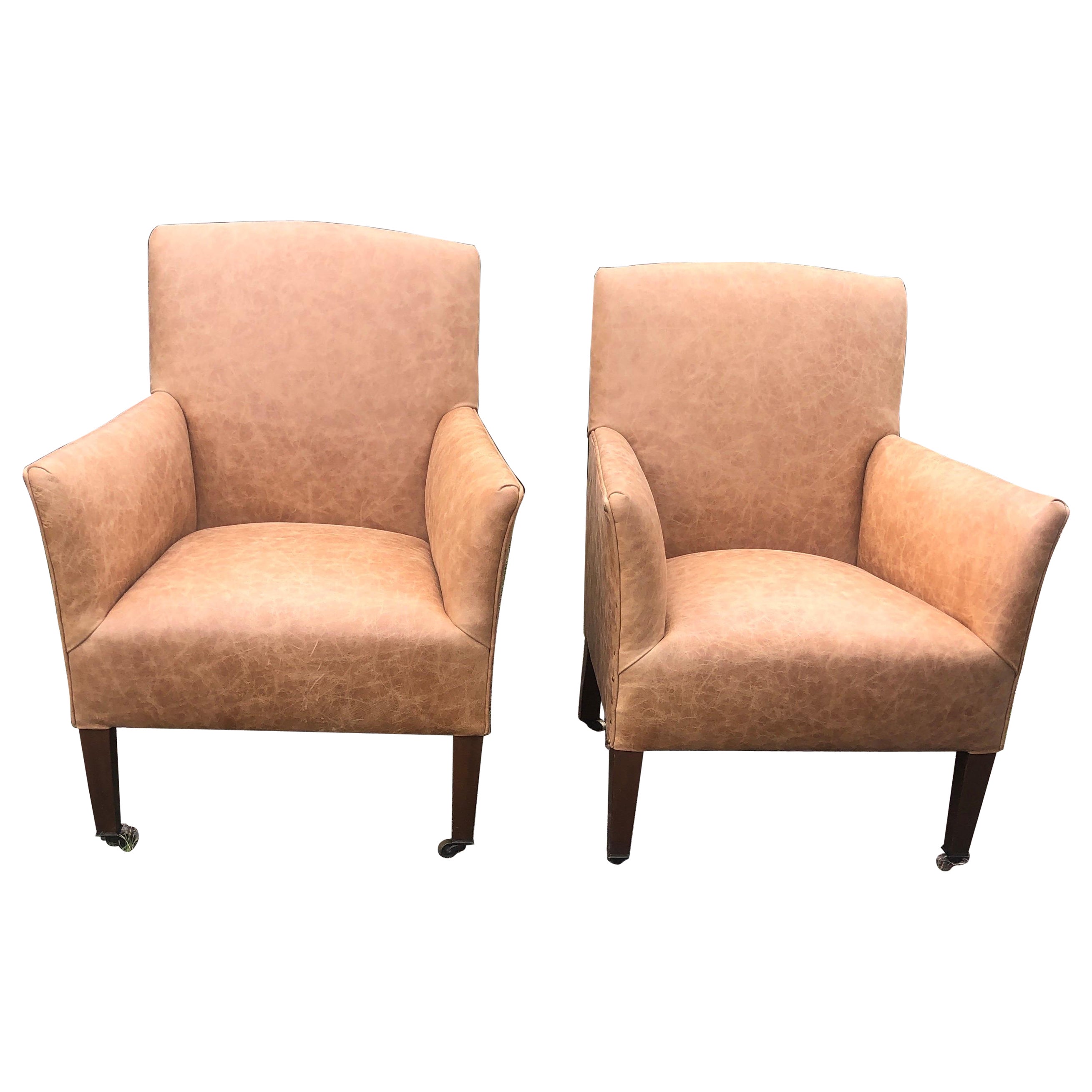 Pair of English Country House Leather Club Chairs