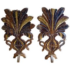 Antique Very Old Sensational Pair of Carved Wood Fireplace Screens