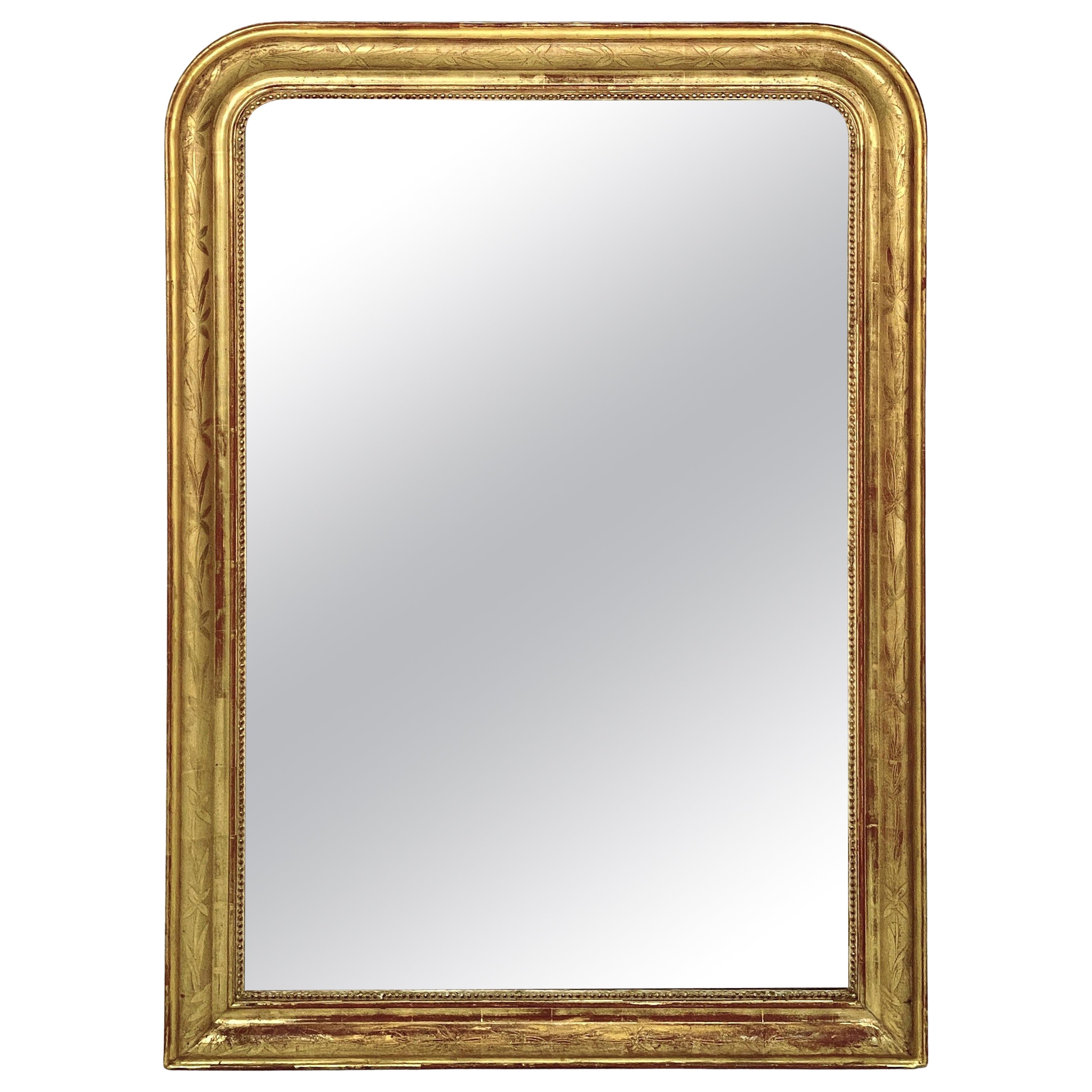 Large Louis Philippe Arch Top Gilt Mirror (H 49 1/4 x W 34 5/8) For Sale