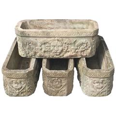 Vintage English Garden Stone Troughs with Lion Mask Relief