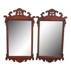Pair Antique Chippendale Mahogany Prince of Wales Feathers Wall Hanging Mirrors