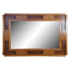 Miroir mural rectangulaire brutaliste en chêne de style Paul Evans, moderne du milieu du siècle dernier