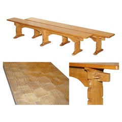 PAIR OF ViNTAGE ADZED ROBERT MOUSEMAN THOMPSON DINING ROOM TABLE PEW BENCHES