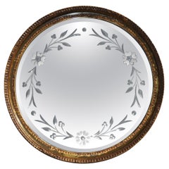 CiRCA 1930 VENETIAN ETCHED GLASS FRAME ROUND MIRROR WITH GOLD LEAF FRAME