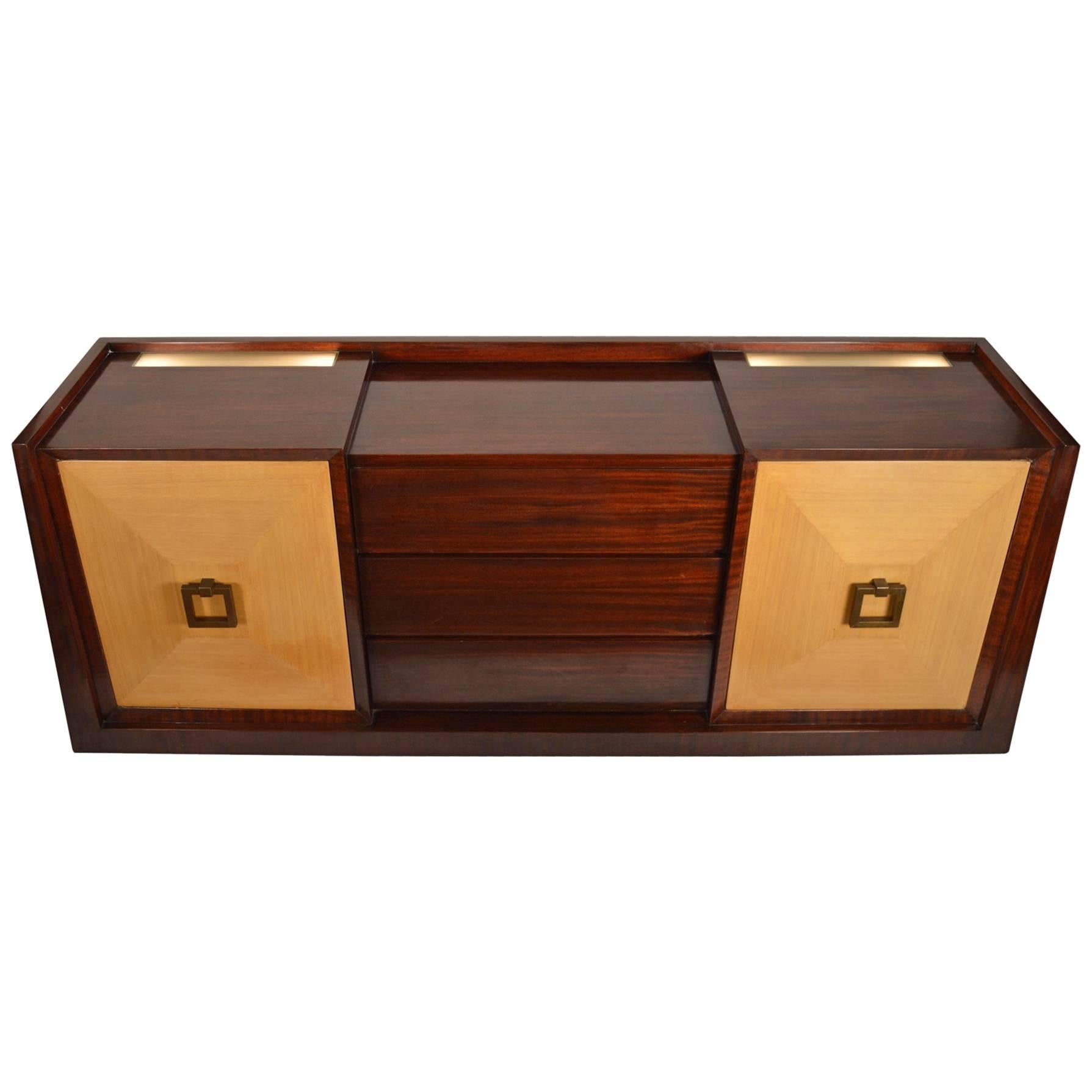 Large Two-Tone Light Up Credenza For Sale