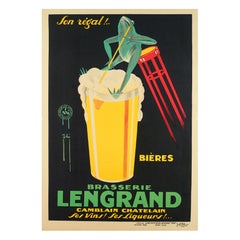 Phi, Original Vintage Poster, Beer Brewery Lengrand, Pint, Frog, Foam, Bar, 1926