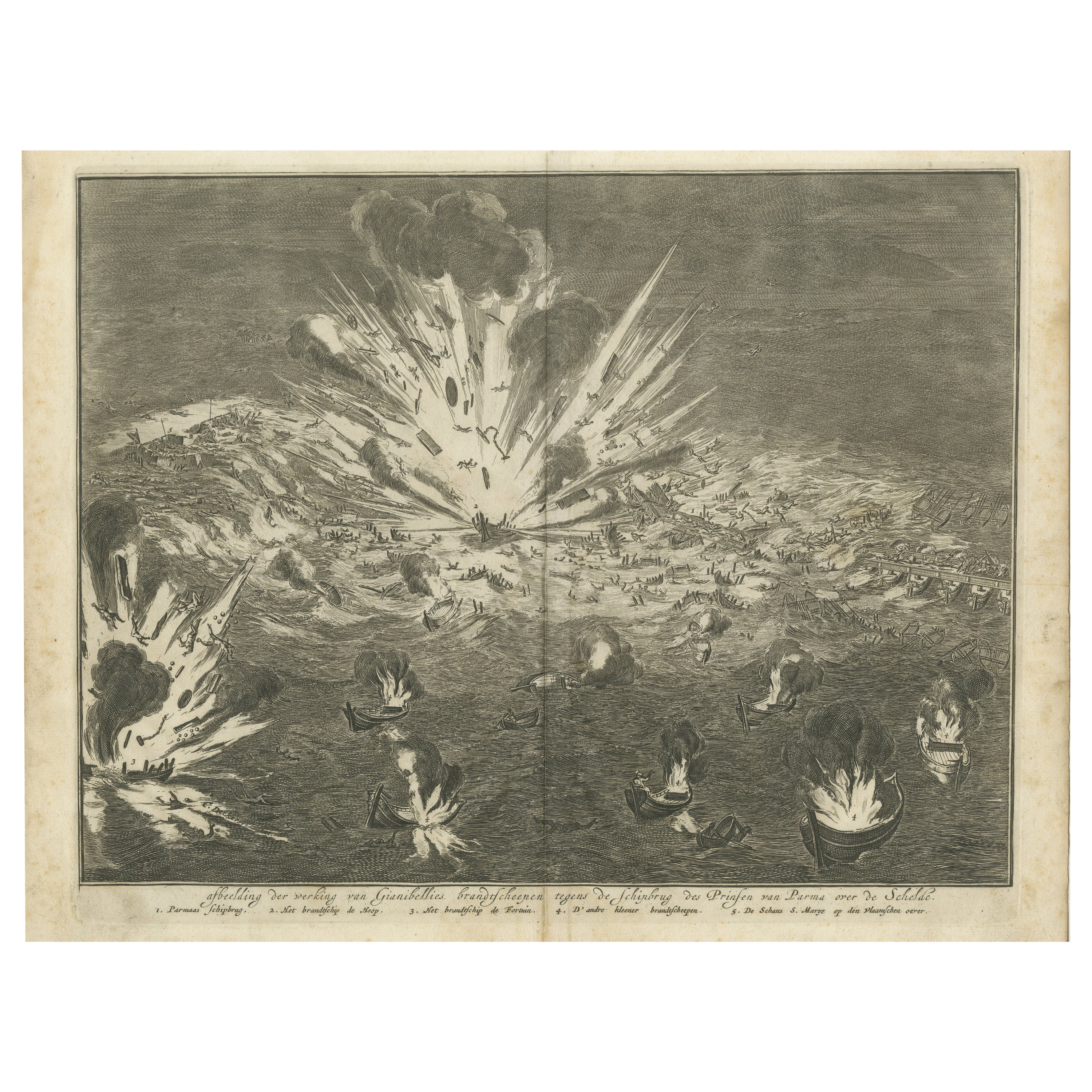 Explosion of a Pontoon Bridge at the Siege of Antwerp (1585) by Coenraet Decker