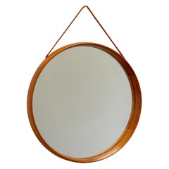 Round Swedish Wall Mirror in Oak by Uno & Östen Kristiansson Luxus 1960s