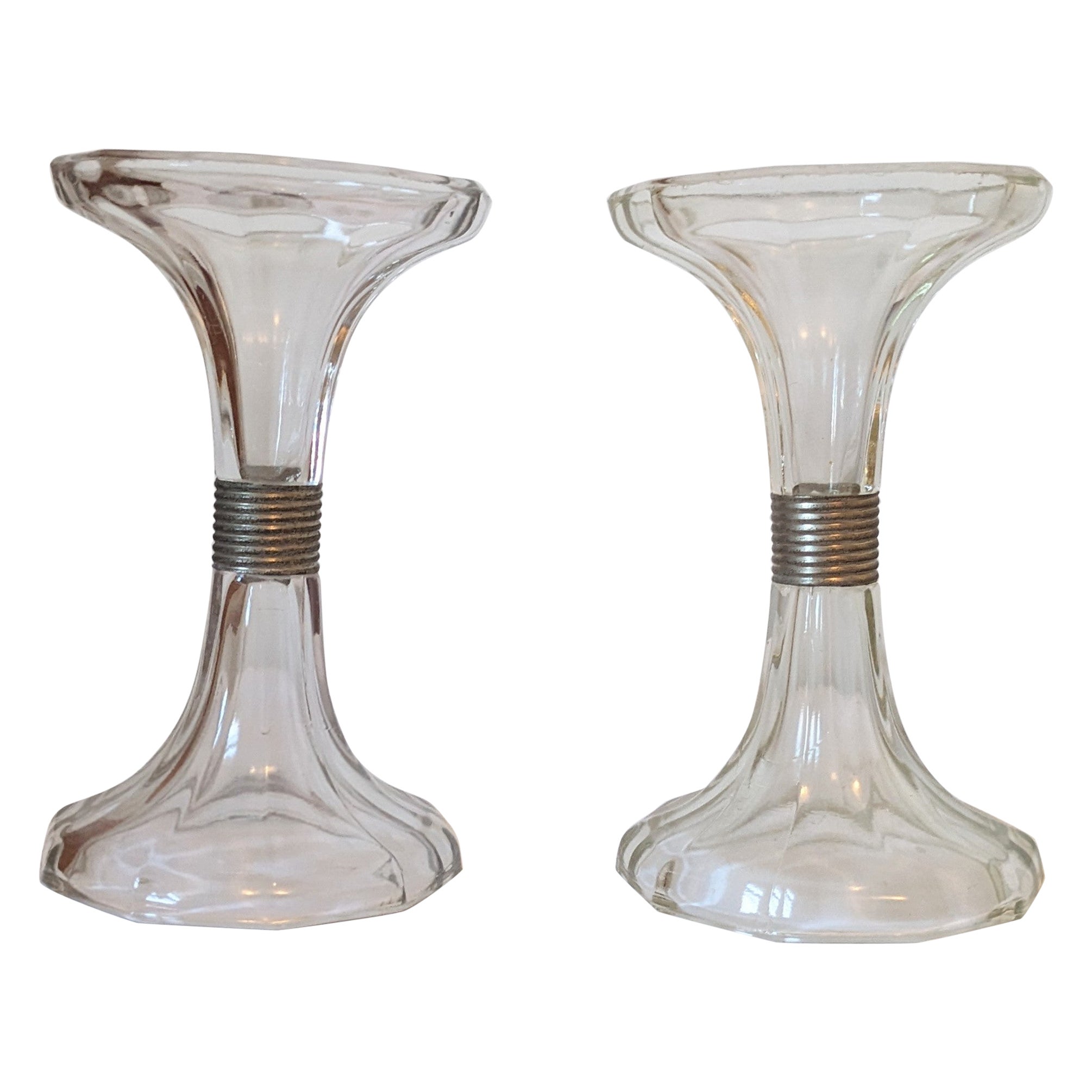 Par de Soportes de Estantería de Cristal Art Decó