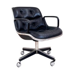 1975 Knoll Executive Pollock Chrome, Tufted Black Leather Office Chair w/Casters