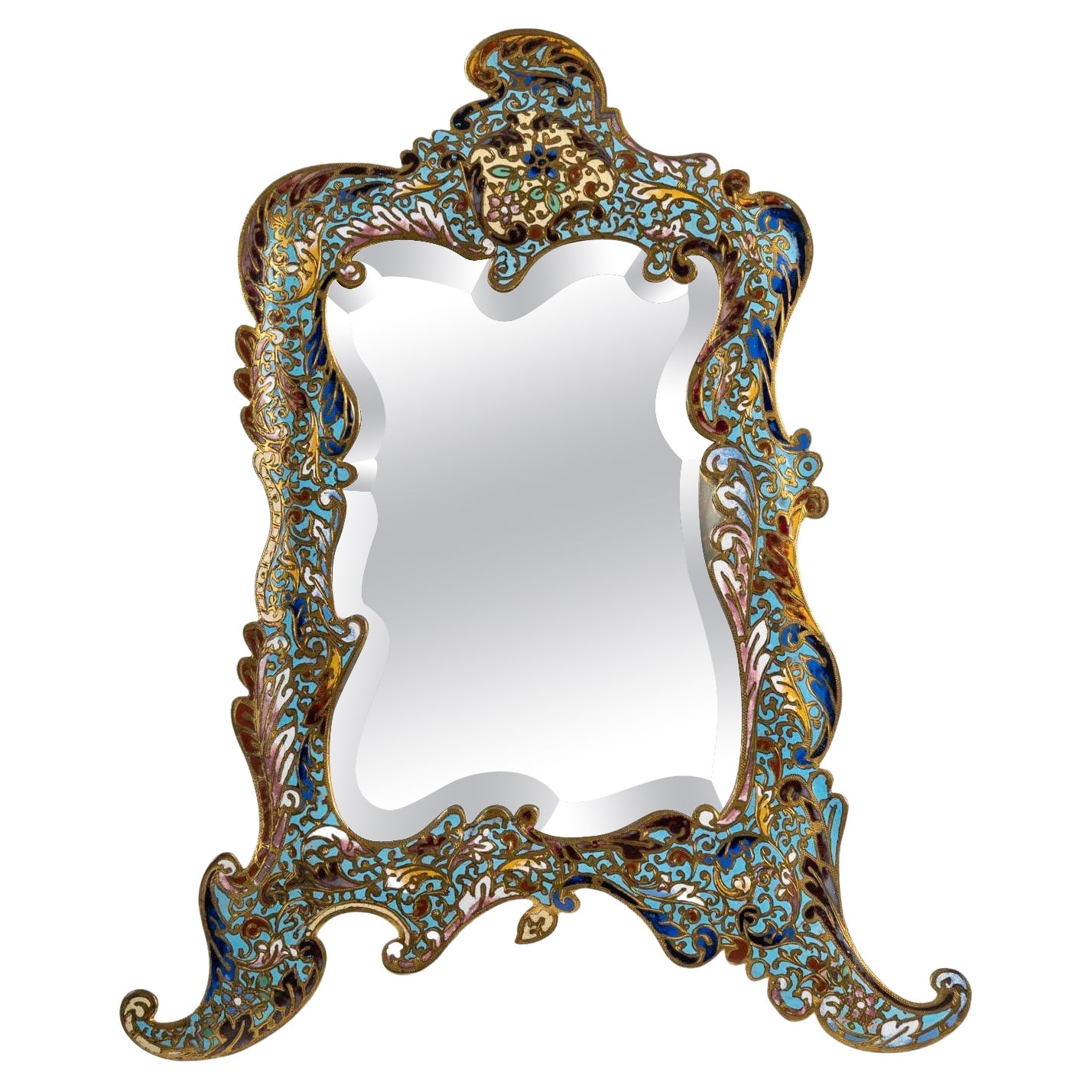 Specchio da tavolo in bronzo smaltato, XIX secolo, periodo Napoleone III.