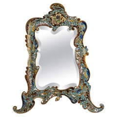 Specchio da tavolo in bronzo smaltato, XIX secolo, periodo Napoleone III.