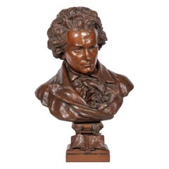 Busto monumental de bronce ricamente patinado de Beethoven por G. LeRoux
