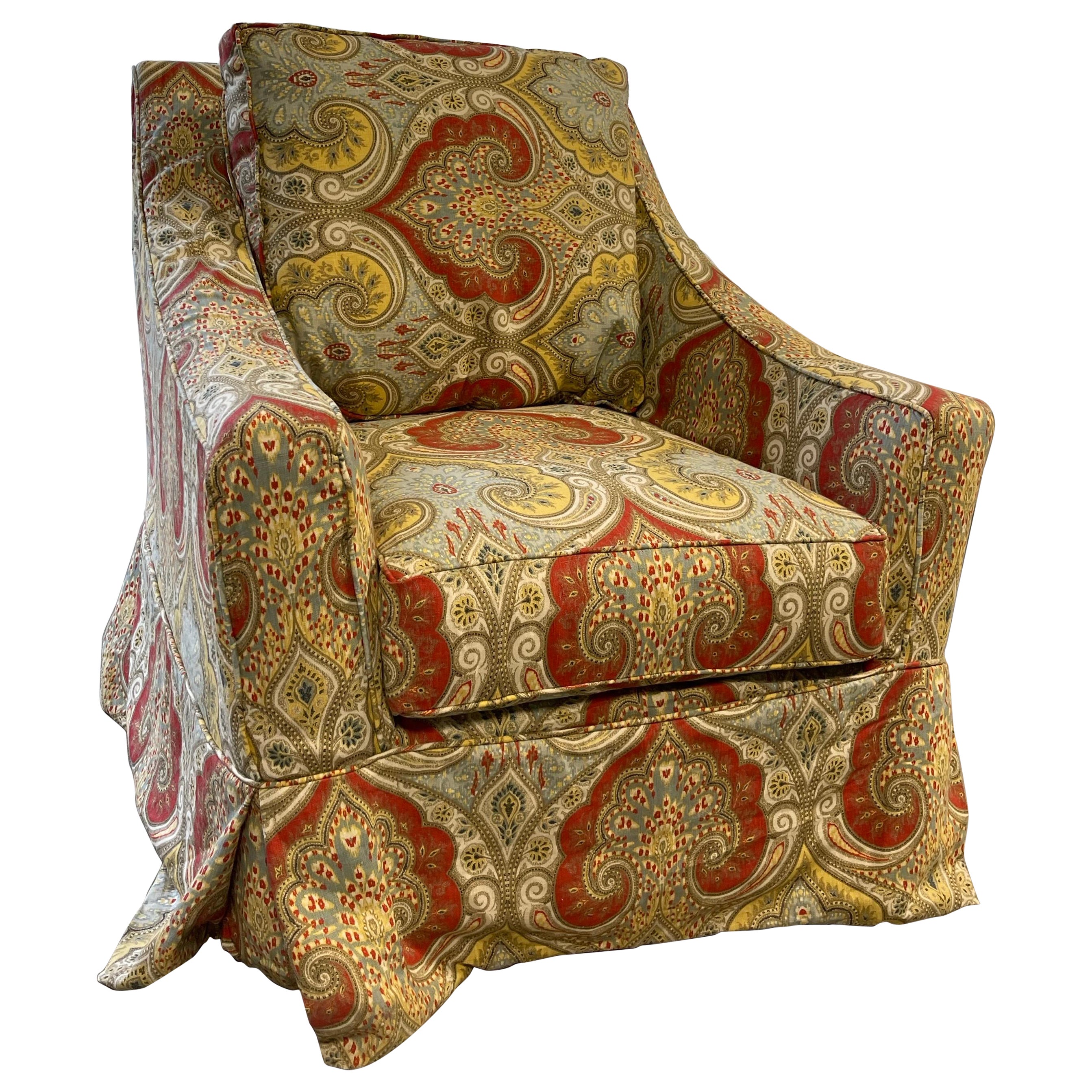 Swivel Glider Chair Slipcovered in Paisley Design Fabric, 21st Century
