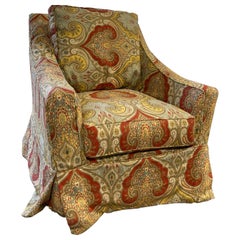 Swivel Glider Chair Slipcovered in Paisley Design Fabric, 21st Century