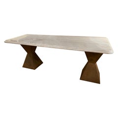 Marble Topped Dining Table With Brancusi Style Steel Base