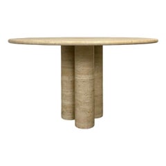 Italian 1970's travertine column round dining table by Mario Bellini